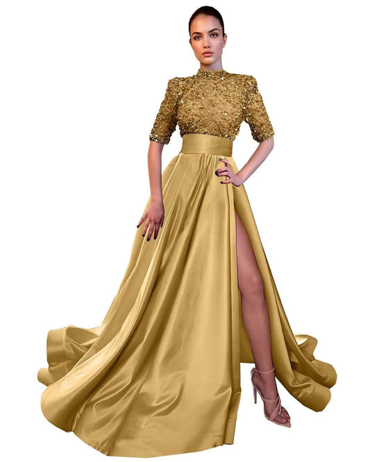 High Neck with Slit  Evening Dress
