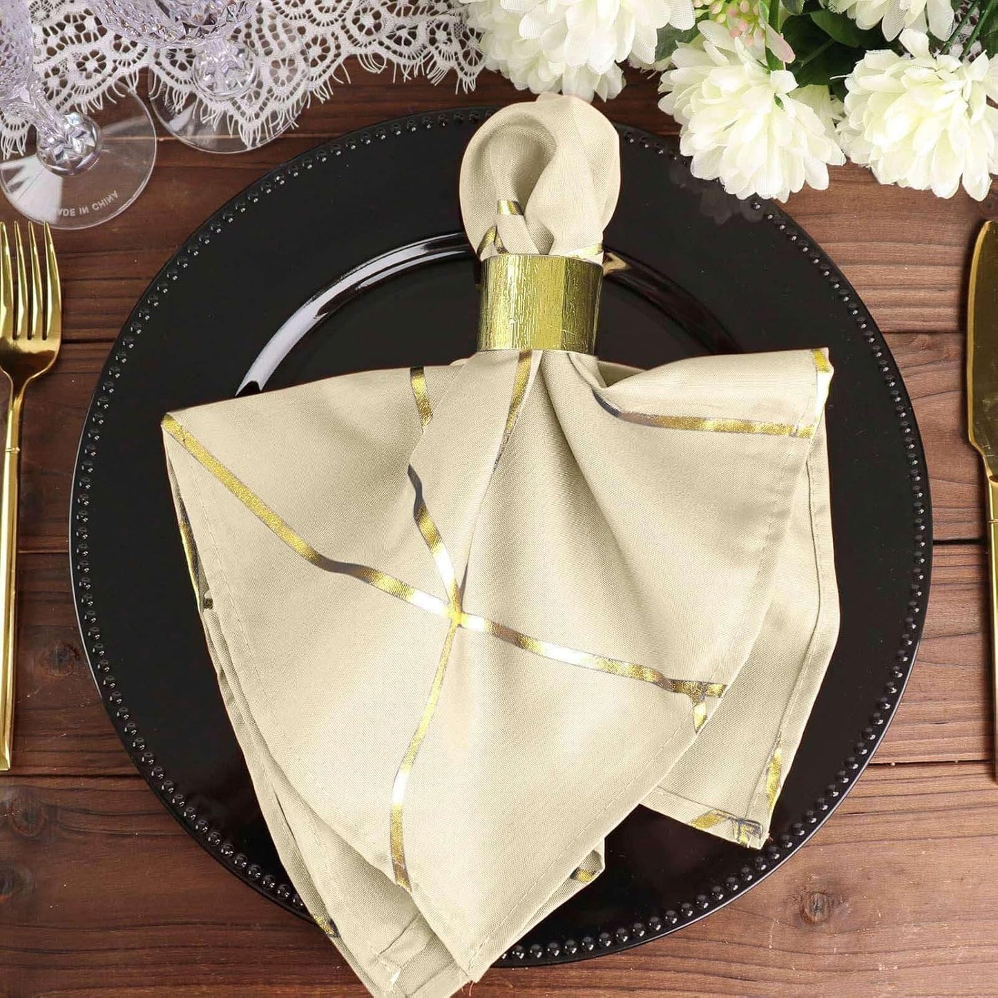 Modern Polyester Napkins With Gold Foil ( 20 Pieces )