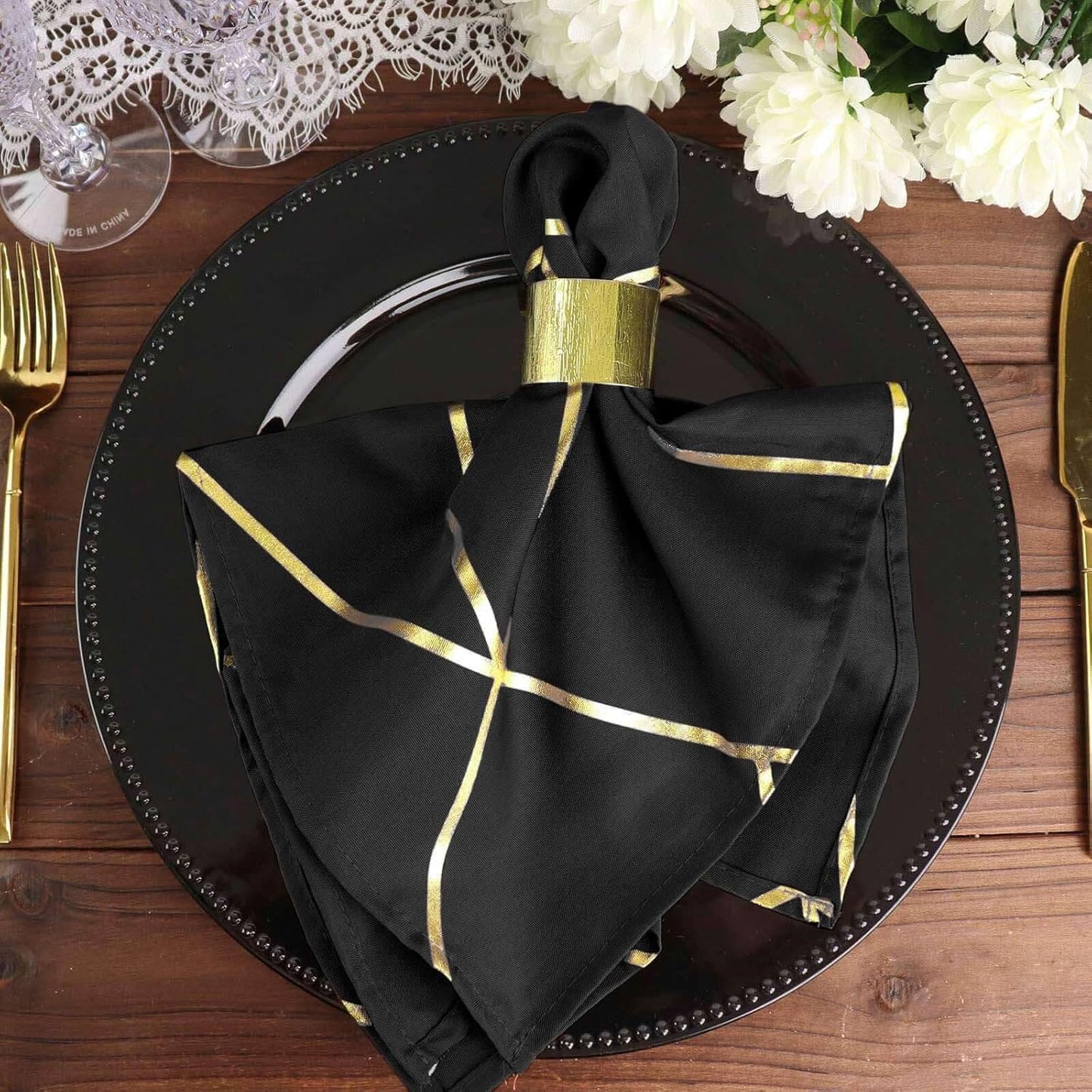 Modern Polyester Napkins With Gold Foil ( 20 Pieces )