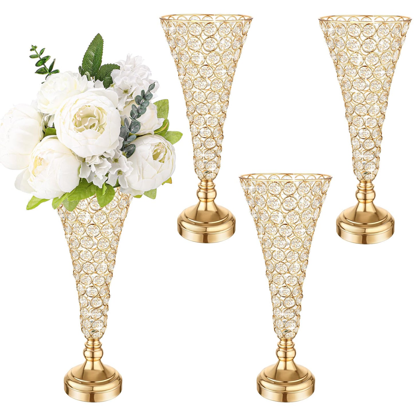 Gold Trumpet 16 Inch Crystal  Vase