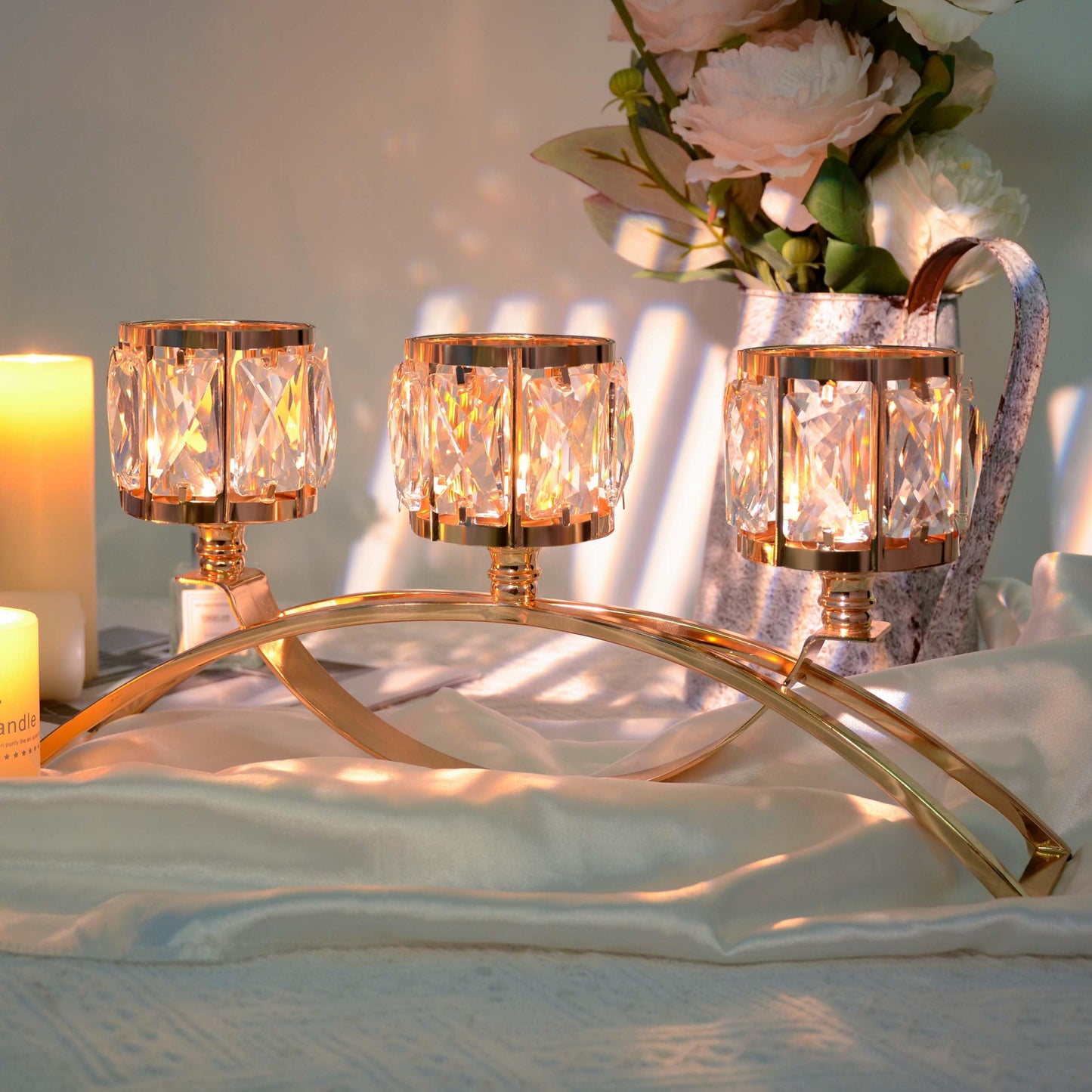 3 Arms Crystal Bowl Tealight Candelabra