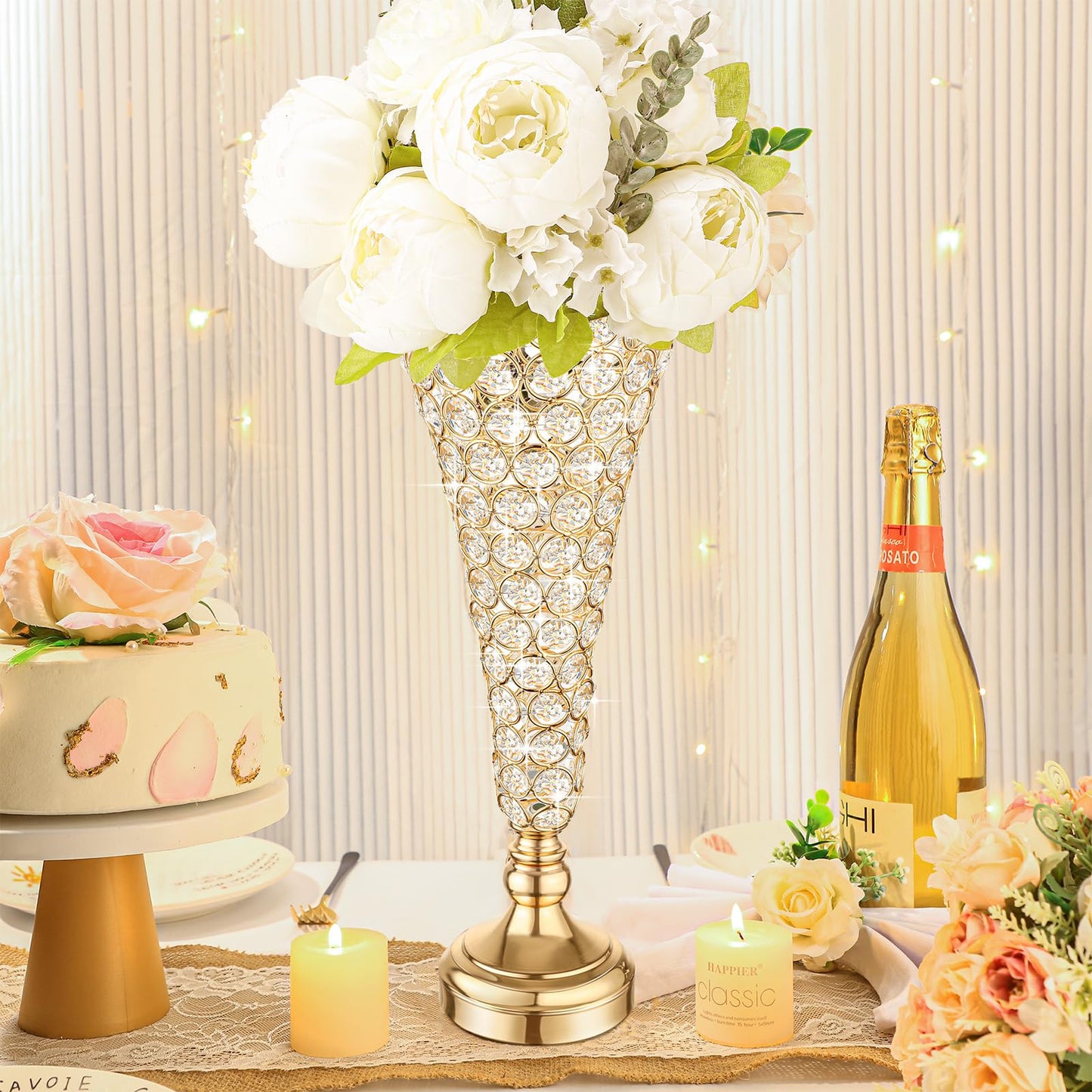 Gold Trumpet 16 Inch Crystal  Vase