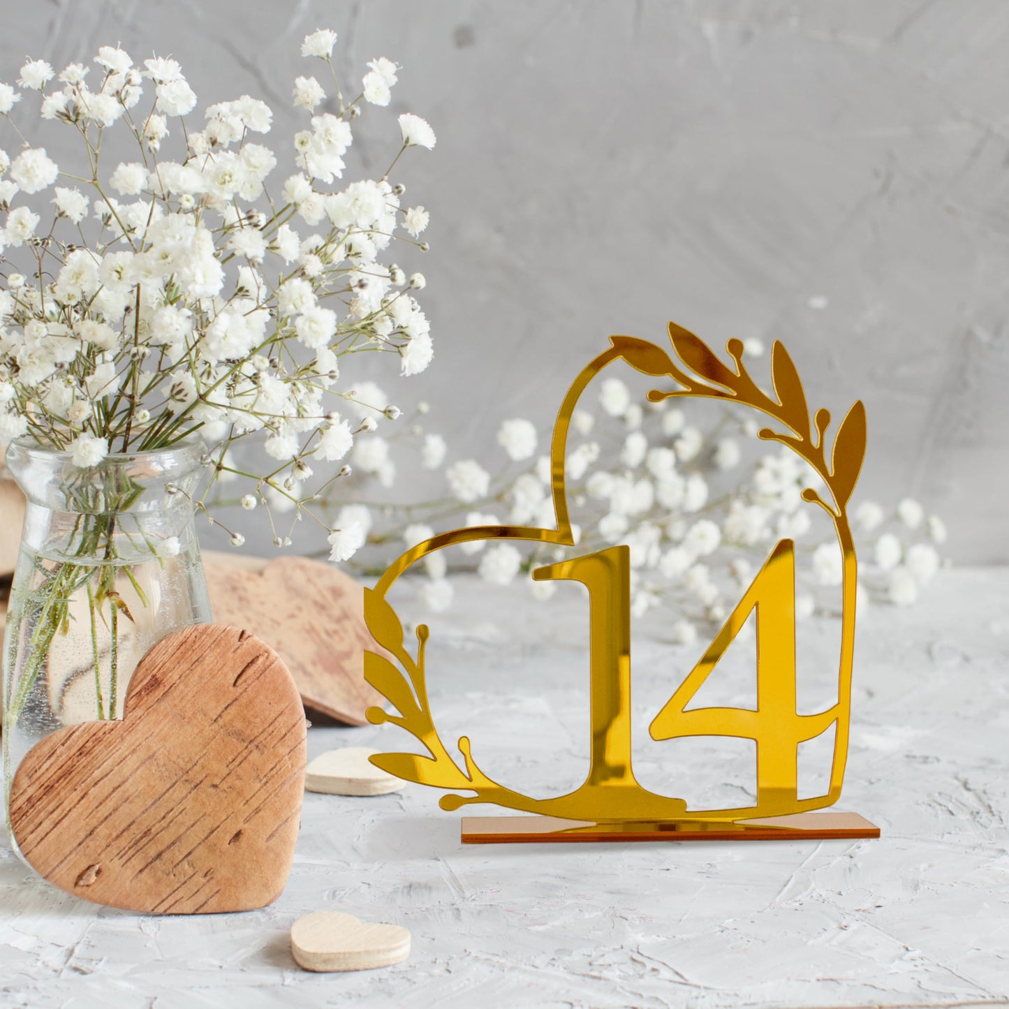 Gold Acrylic Heart-Shaped Table Numbers 1-20