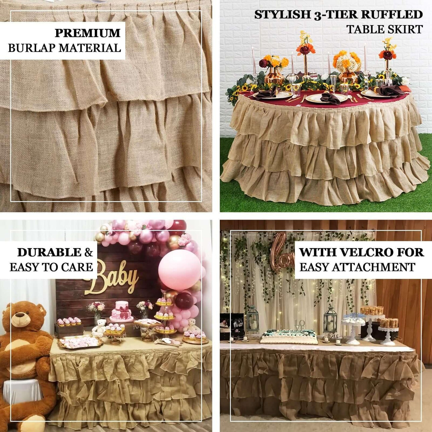 Rustic Elegant Ruffled Burlap Table Skirt