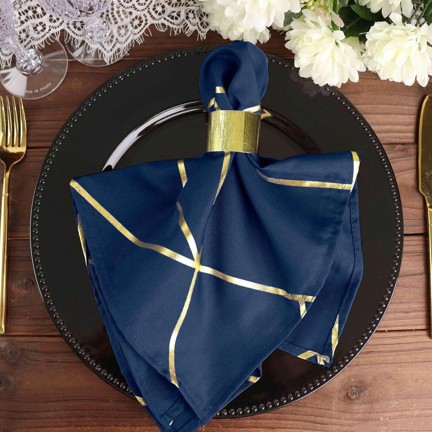 Modern Polyester Napkins With Gold Foil ( 20 Pieces )