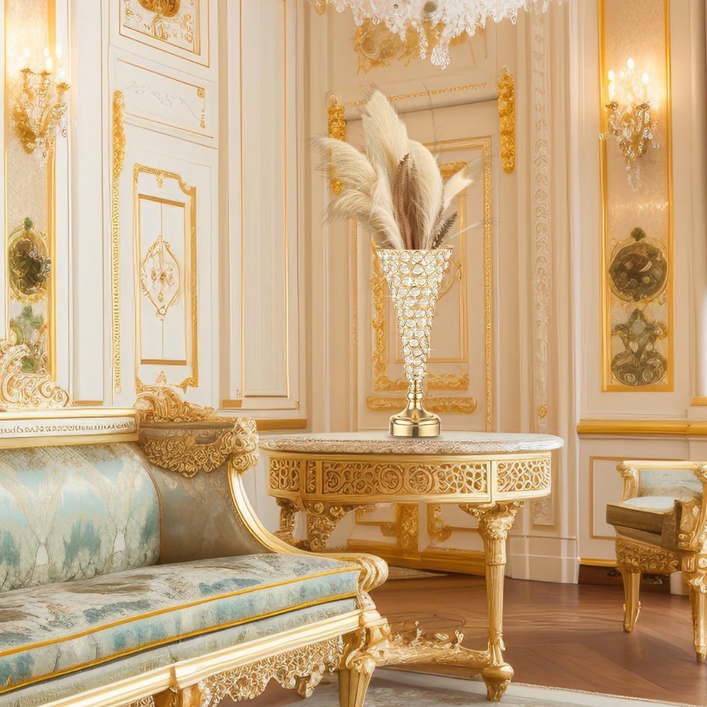 Gold Trumpet 16 Inch Crystal  Vase