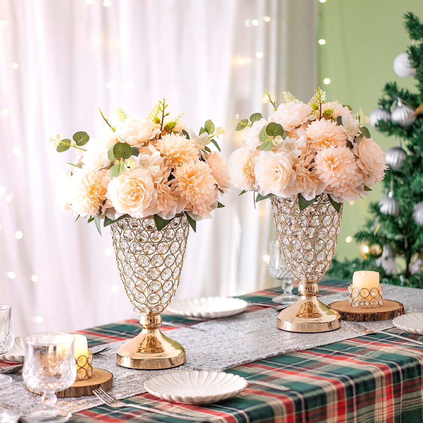 Gold Crystal Trumpet Floral Vase -2 Pcs