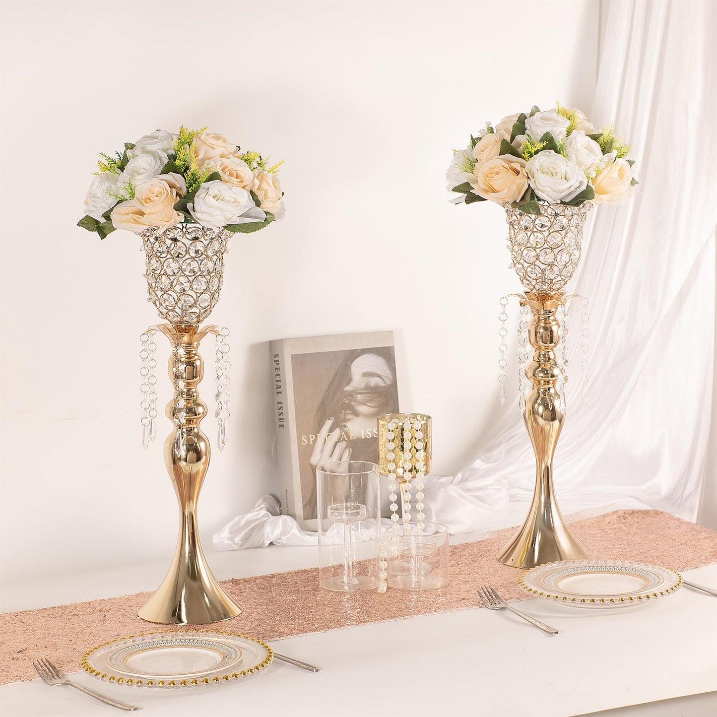 2Pcs Metal Gold Flower Vase