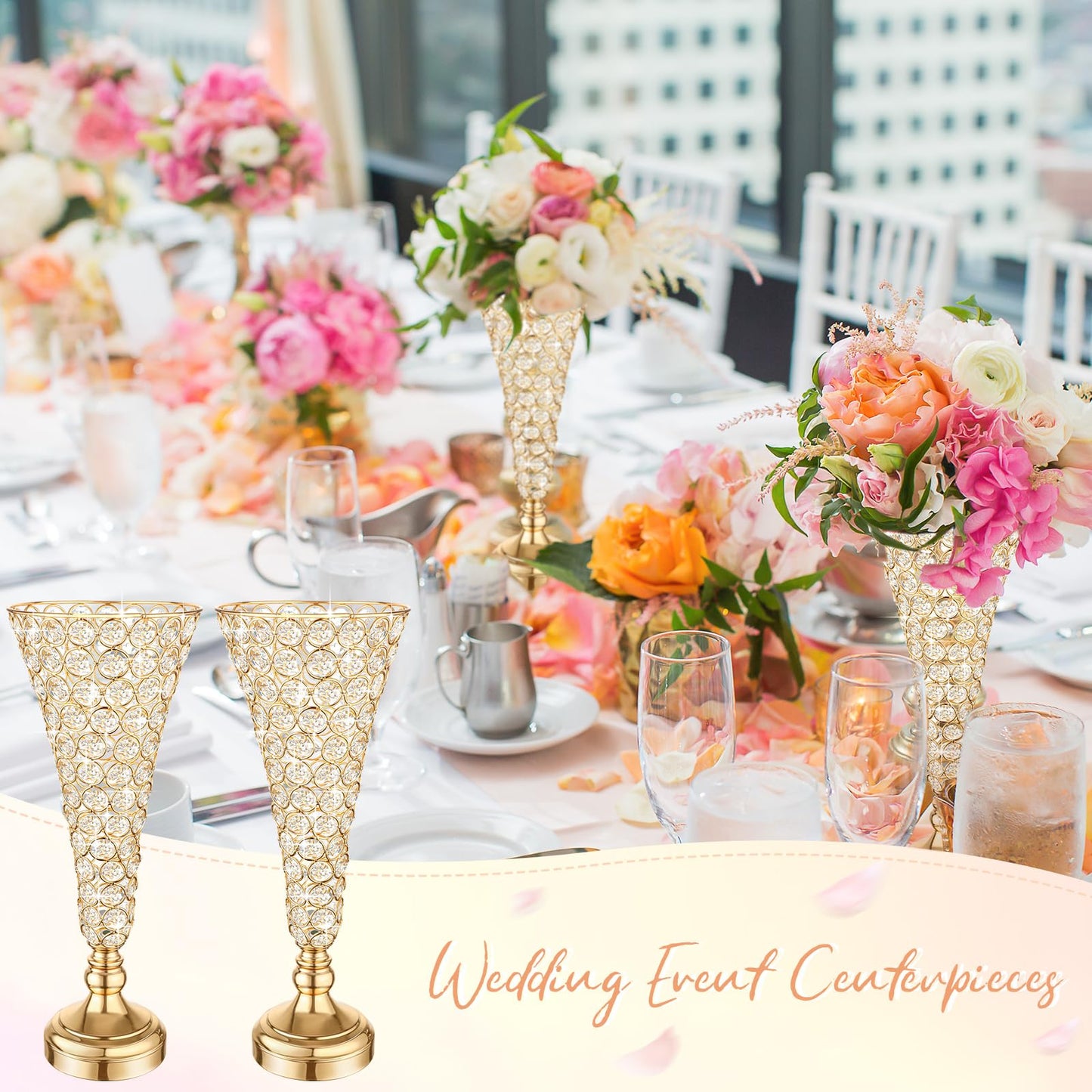 Gold Trumpet 16 Inch Crystal  Vase