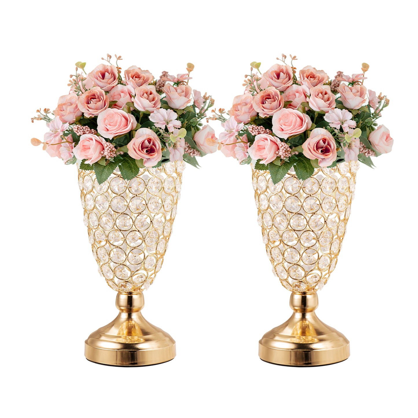 Gold Crystal Trumpet Floral Vase -2 Pcs