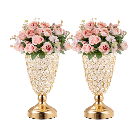 Gold Crystal Trumpet Floral Vase -2 Pcs
