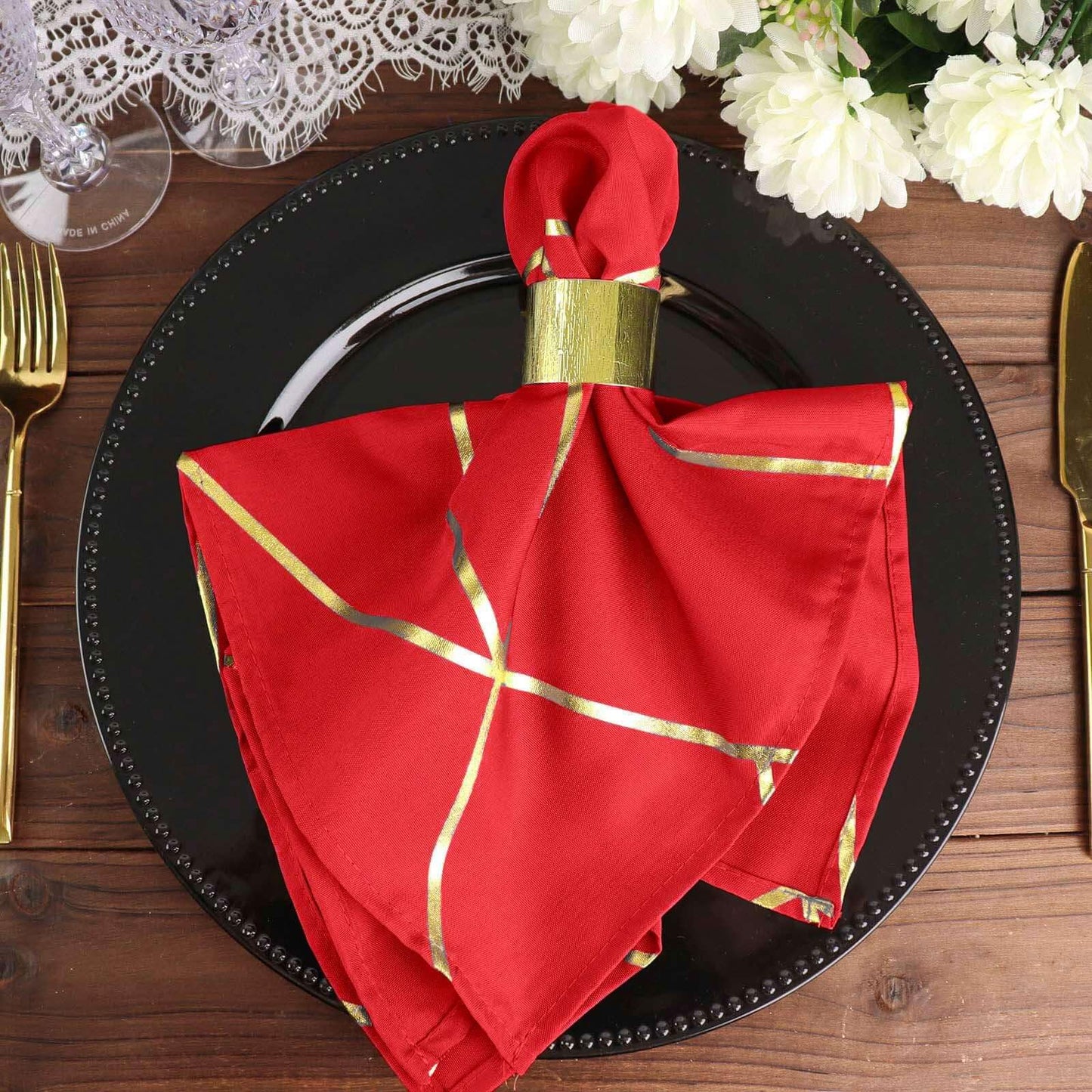 Modern Polyester Napkins With Gold Foil ( 20 Pieces )